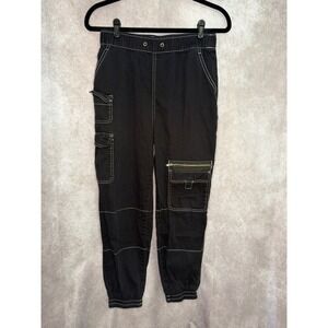 Hot Topic Denim Black Contrast Stitch‎ Cargo Jogger Pants Black Size Small